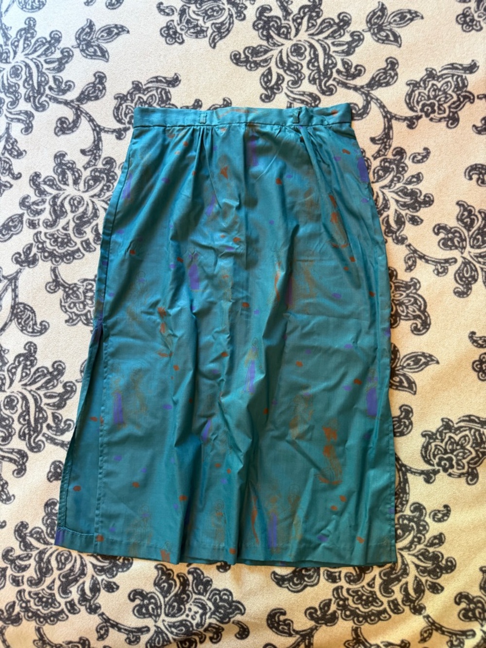 Teal Printed Midi Skirt